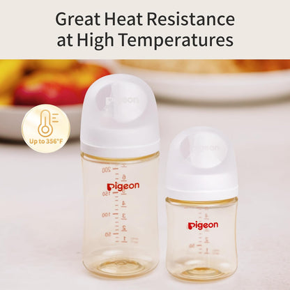 Pigeon PPSU Nursing Baby Bottle Wide Neck, Anti-Colic, Streamlined Body, Natural Feel, Easy to Clean, 8 Oz (Pack of 2), Includes 2pcs M Nipples (3m+)