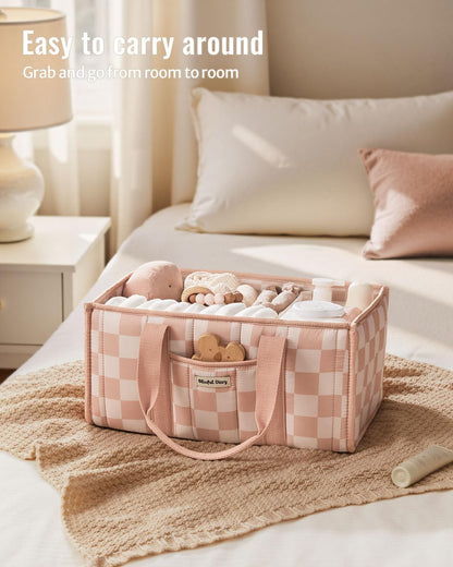 Blissful Diary Floral Diaper Caddy Organizer, Stylish Nursery Storage Basket, Gift for Baby Shower, Newborn Essentials, Floral Beige