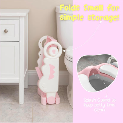 bebeleh Musical & Sound Toddler Potty Training Seat w/Step Stool Ladder - Collapsible & Adjustable Toilet, Pre Assembled Toddler Toilet Seat w/Music & Sounds - Splash Guard & Anti-Slip Steps - Gray