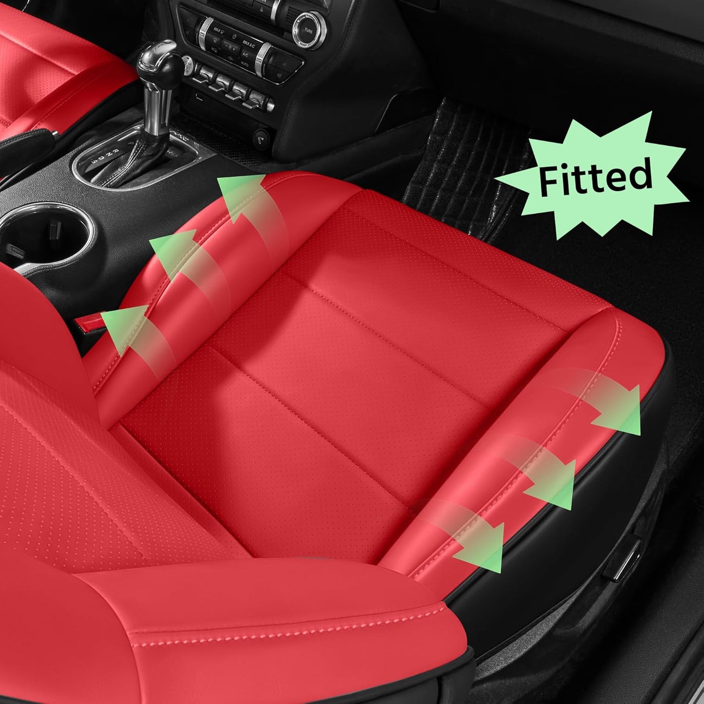 Custom Fit Ford Mustang Convertible Seat Cover 2015 2016 2017 2018 2019 2020 2021 2022 2023 2024 2025 2026, Faux Leather Car Seat Cover Full Set (Convertible-Red+Balck)