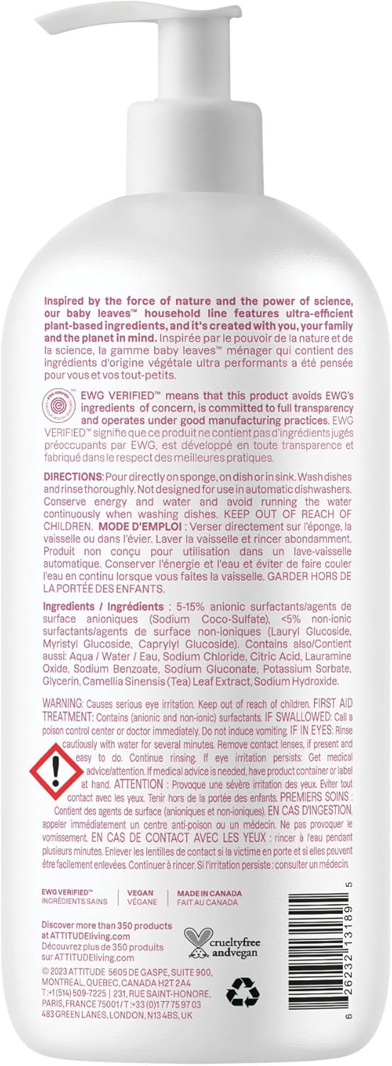 ATTITUDE Baby Bottle & Dish Soap, EWG Verified Bottle Cleaner, Fragrance Free & Dye Free, Removes Milk Residue & Grease, Vegan, Bulk Refill, Unscented, 67.6 Fl Oz