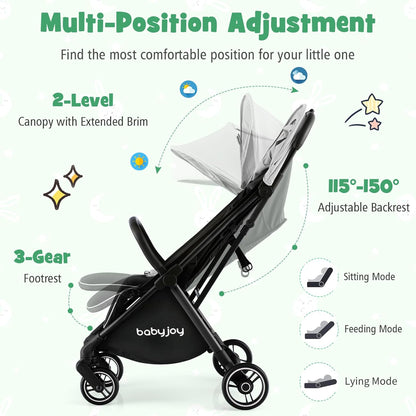 BABY JOY Lightweight Baby Stroller, Compact Travel Stroller for Airplane, Infant Toddler Stroller w/Adjustable Backrest & Canopy, Storage Basket, Self Standing Gravity Fold, Aluminium Frame (Pink)