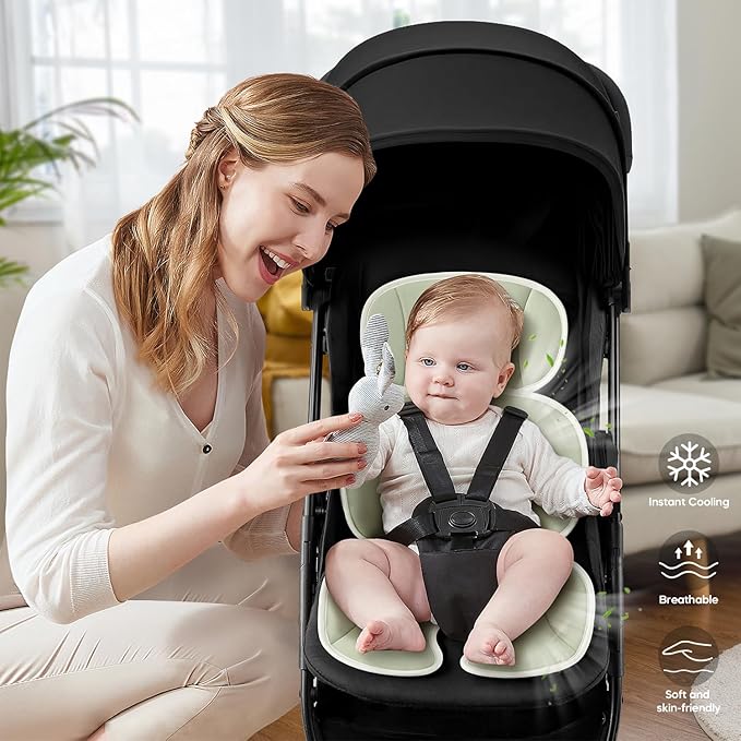 Baby Stroller Cooling Pad Universal Soft Cooler Pad Breathable Adjustable Car Seat Liner Detachable 2-Piece Cooling Cushion Fits Strollers, Car Seat, High Chair, Bassinet, Swing