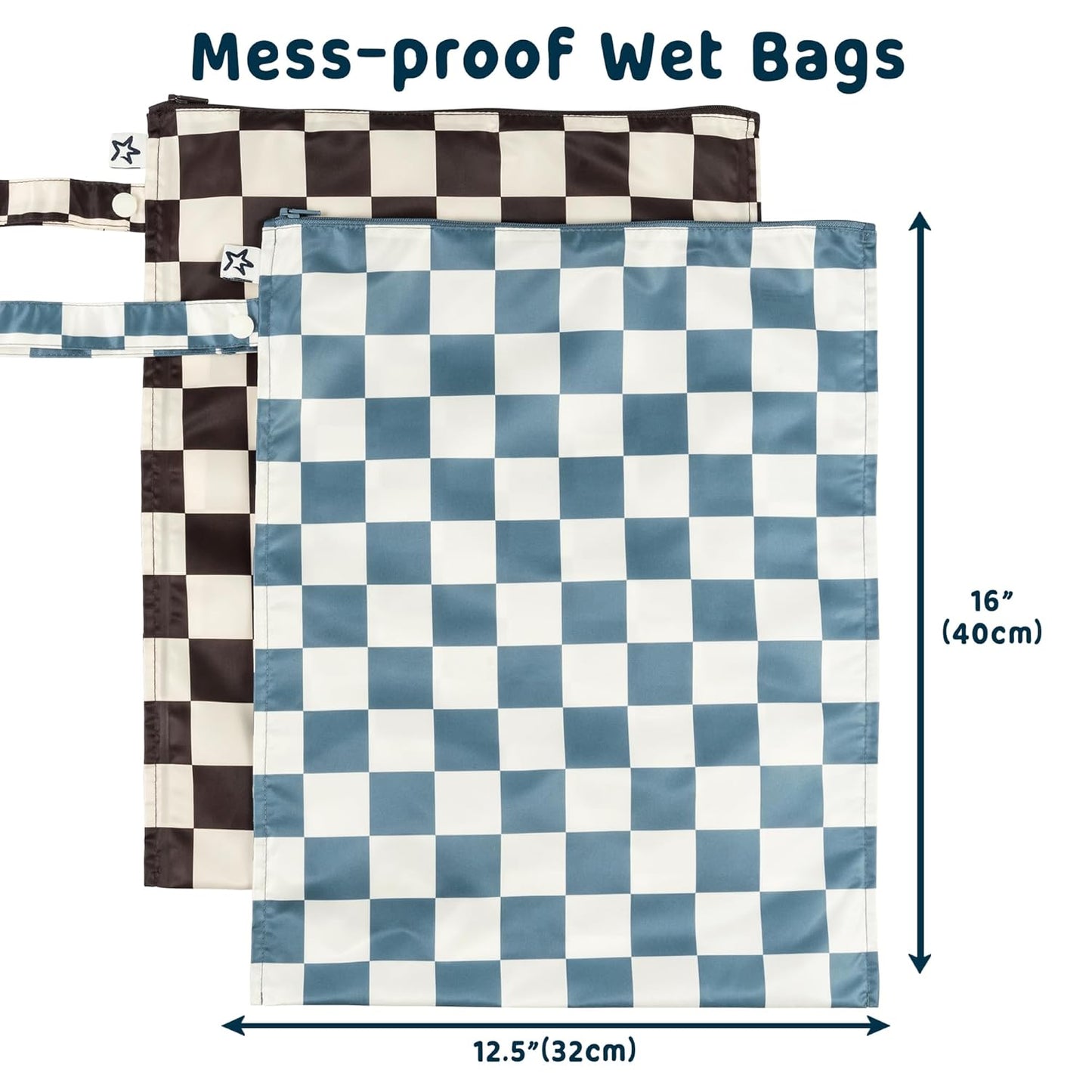 Tiny Twinkle Mess Proof Wet Bags | 2-Pack Reusable Waterproof Wet Bags for Swimsuits | Baby Clothes | Travel & Diaper Bag (Pink, Brown Checkers) - Colors A