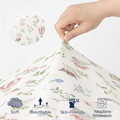 PHF 3 Pack Soft Mini Crib Sheets, Floral & Animal Pack N Play Sheets for Baby Boys Girls, No Slip Universal Fit for Pack N Play, Playard, Portable and Mini Crib Mattresses,Floral & Animal