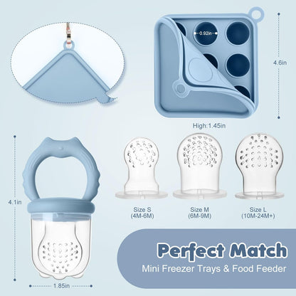 Baby Fruit Food Feeder Breastmilk Popsicle Molds, Silicone Food Freezer Tray for Cooling Teething Relief, Baby Food Feeder for Safe Infant Self Feeding, Includes 3 Extra Food Pacifier