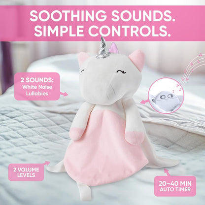 Love By Emi 4 in 1 Baby Lullaby Sleep Soother Toy - Stuffed Animal Sound Machine & Pacifier Holder | Heartbeat White Noise & Music | Plush White Tiger Lovey Sleep Aid Security Blanket (0-3 Years)