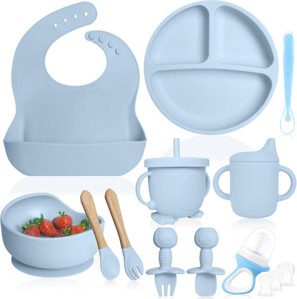 Bluet B- Silicone Baby Feeding Set with Pacifier - Baby Led Weaning Supplies - Baby Spoons, Suction Bowl - Plate - Baby Utensils Set - Silicone Feeding Set for Baby First Foods - 11pcs - Purple