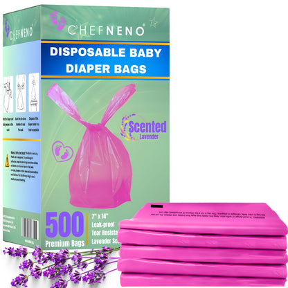 Baby Disposable Diaper Sacks (500 ct.) Fresh Baby Powder Scented Bulk Easy-Tie Diaper Sacks Nursery Trash Bags Dog Poop Bags Cat Litter Waste Bags Sanitary Pads Disposal Bags (500 Bags, Blue)