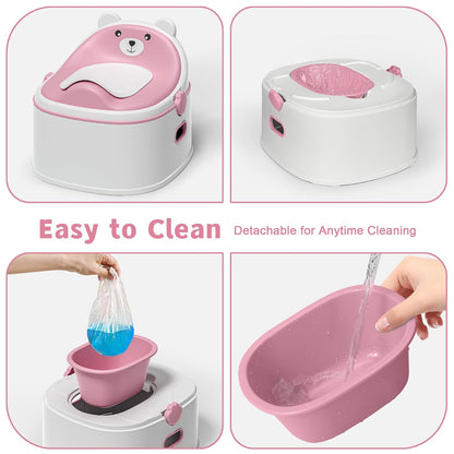 3-in-1 Potty Training Toilet, Portable Potty, Potty Training Seat and Toddler Step Stool, Easy Setup and Clean, Anti-Slip Toddler Potty Trainer for Boy Girl,Grey