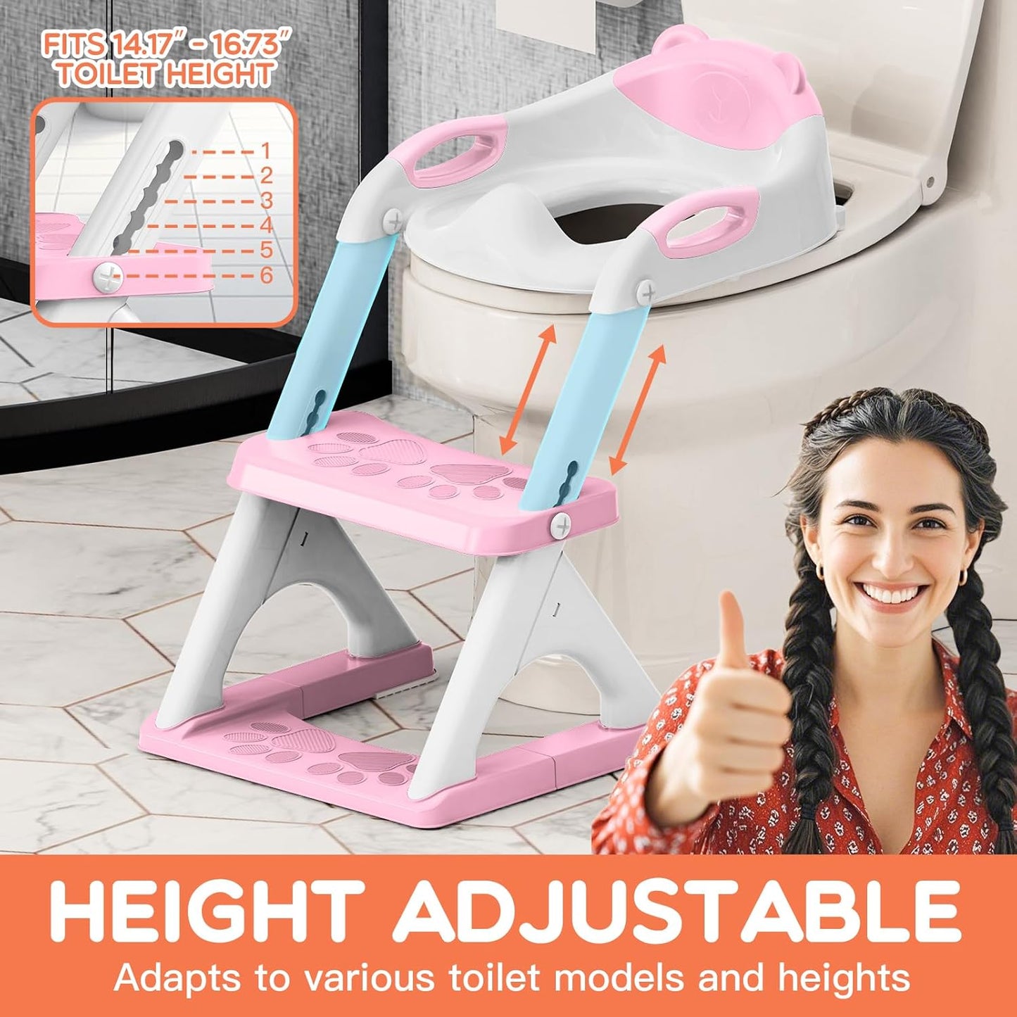 Potty Training Seat, SKYROKU Upgrade Toddler Toilet Seat for Kids Boys Girls, 2 in 1 Potty Training Toilet, Splash Guard Anti-Slip Pad Step Stool,New Sector-Shape Stabilized Base (8899+Grey)
