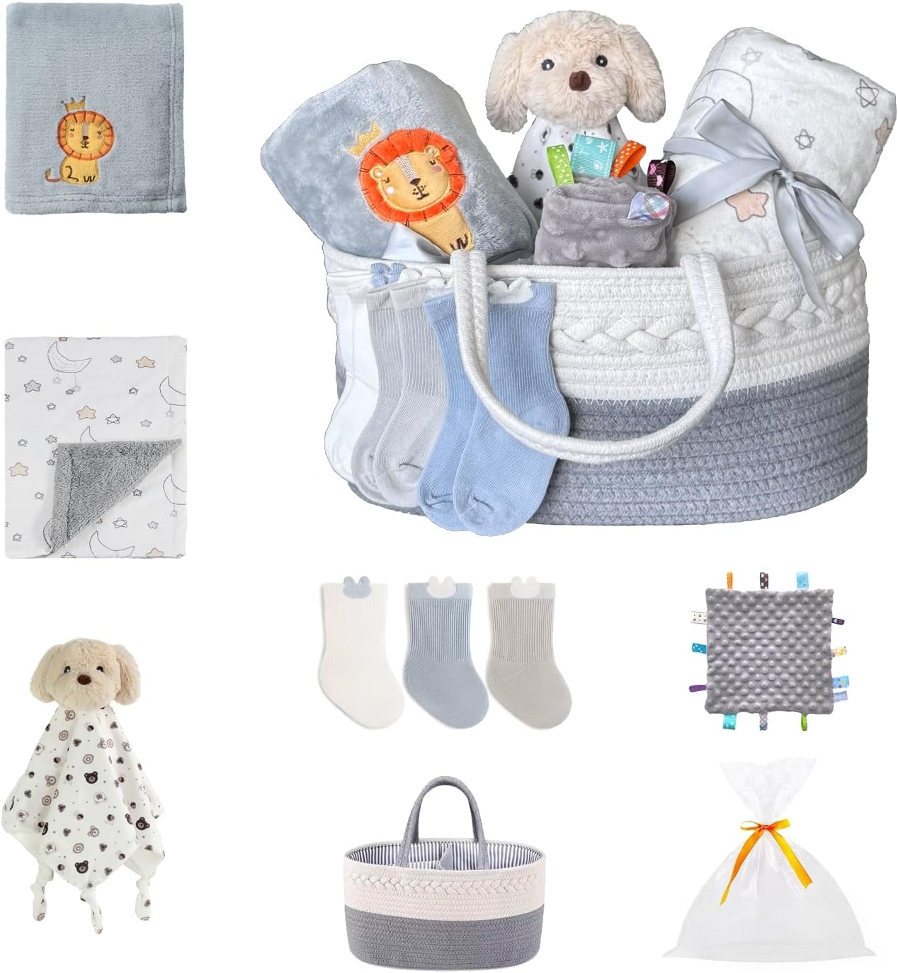 CREVENT Diaper Caddy Organizer, Baby Basket with Handle, Table Organizer for Storage, Portable Car Organizer, Baby Shower Gifts + Gift bag with Ribbon