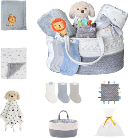 CREVENT Diaper Caddy Organizer, Baby Basket with Handle, Table Organizer for Storage, Portable Car Organizer, Baby Shower Gifts + Gift bag with Ribbon