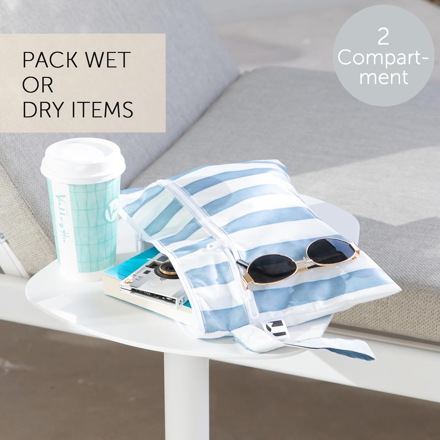 Bumkins Roamio Waterproof Wet Bag for Baby, Travel, Swim Suit, Cloth Diapers, Pump Parts, Pool, Beach, Gym Clothes, Toiletry, Hook to Stroller, Daycare, Zip Reusable Wetdry Packing Pouch, Multi Check - Colors A