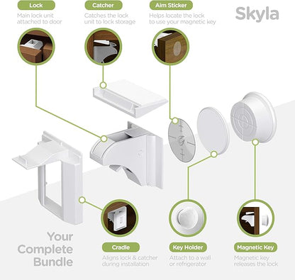 SKYLA HOMES Magnetic Cabinet Locks Baby Proofing Child Safety - The Safest Quickest and Easiest Multi-Purpose 3M Adhesive Child Proof Latches, No Screws or Tools Needed (20 Pack)