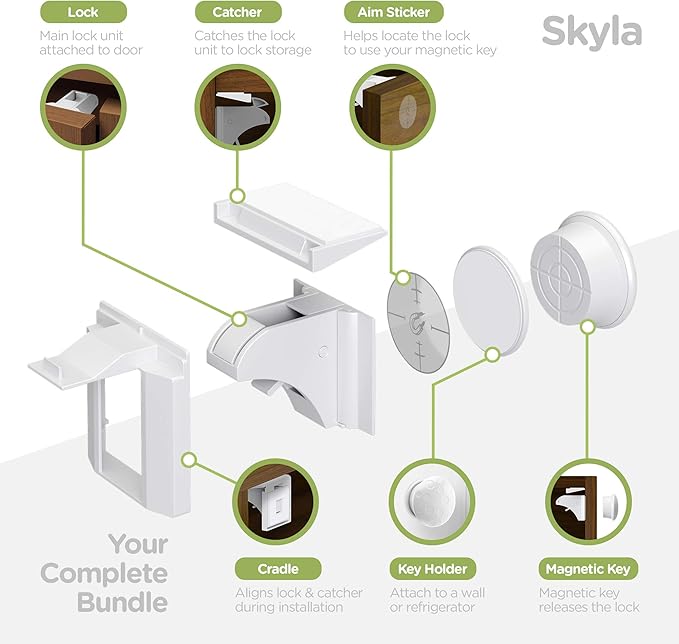 SKYLA HOMES Magnetic Cabinet Locks Baby Proofing Child Safety - The Safest Quickest and Easiest Multi-Purpose 3M Adhesive Child Proof Latches, No Screws or Tools Needed (4 Pack)