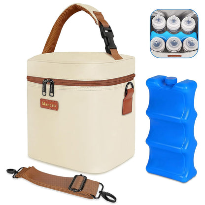 Mancro Breastmilk Cooler Bag with Ice Pack, Fits 6 Baby Bottles Up to 9 Ounce Insulated Baby Bottle Bag, Breast Milk Cooler on The go with Strap, Bottle Storage Bag for Nursing Mom Daycare, Black