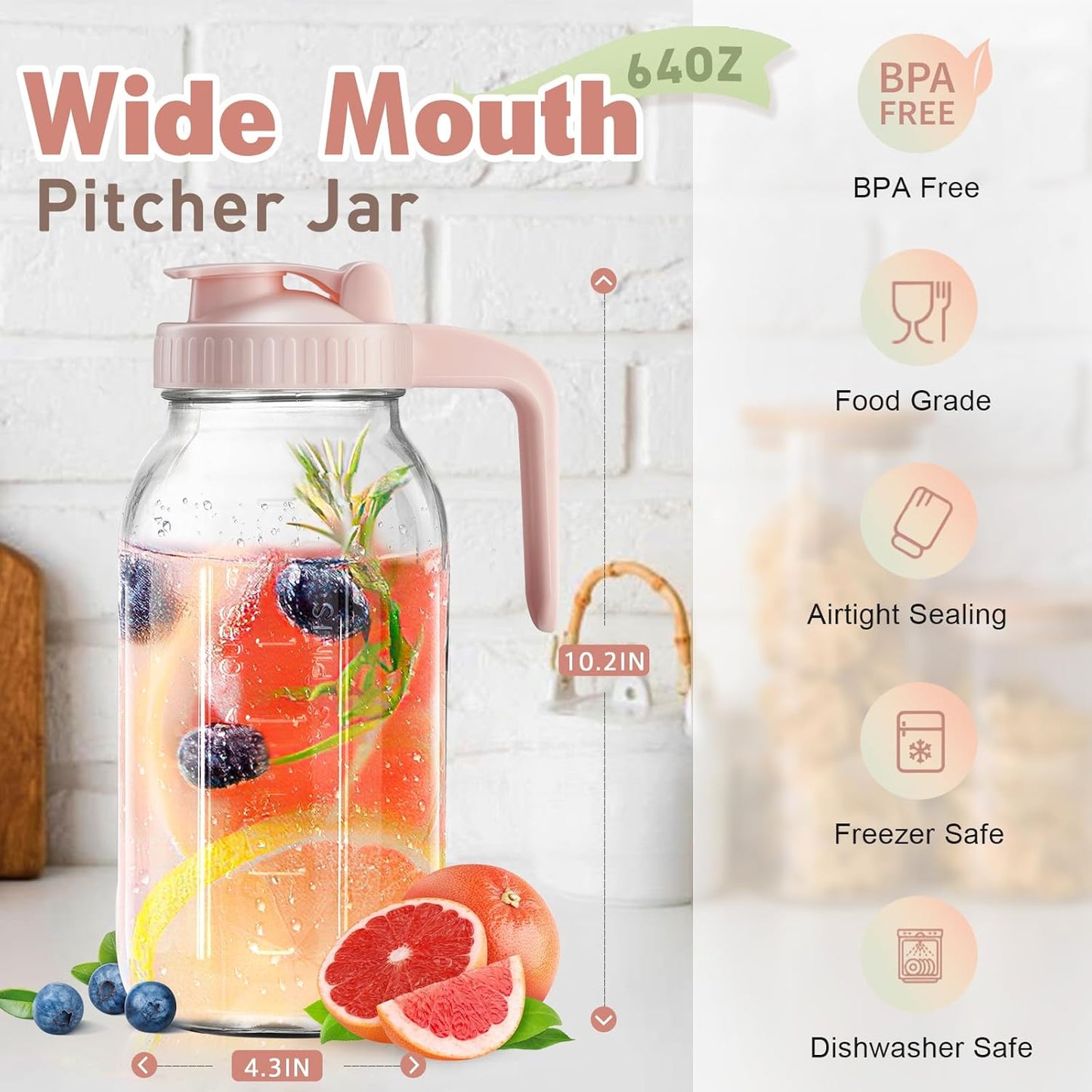 32oz Glass Pitcher with Lid & V-shaped Pour Spout - 1 Quart Breastmilk Pitcher Double Leak Proof, Creamer Container for Sun Tea, Juice, Cold Brew Coffee, Breastmilk Storage Container