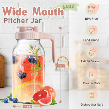 32oz Glass Pitcher with Lid & V-shaped Pour Spout - 1 Quart Breastmilk Pitcher Double Leak Proof, Creamer Container for Sun Tea, Juice, Cold Brew Coffee, Breastmilk Storage Container