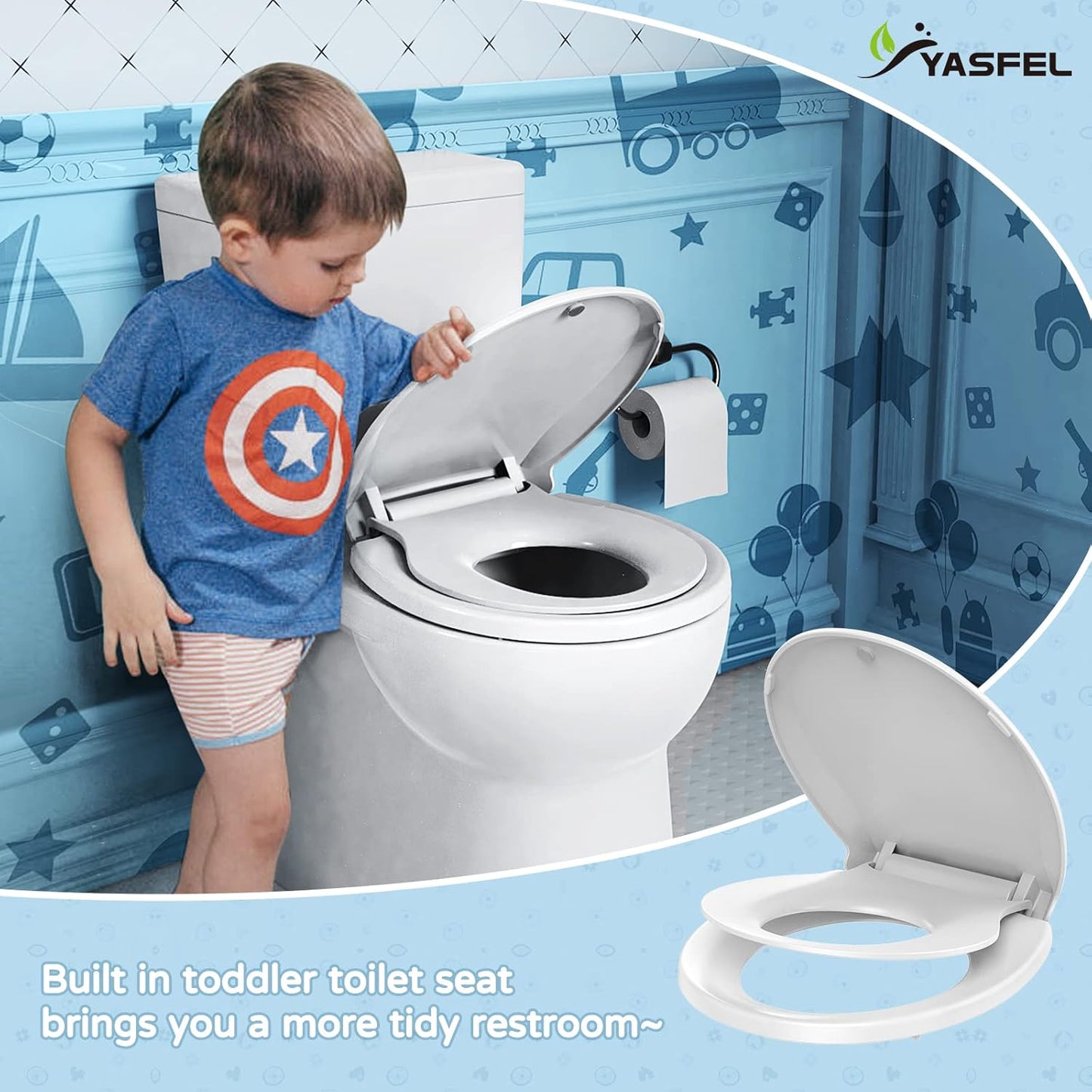 YASFEL Built in Potty Training Toilet Seat for Toddlers, Kids & Adults Biscuit Plastic Toilet Seats Elongated Slow Close with Magnets(Almond, 18.5”)