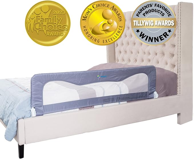 TotCraft Bed/Crib Safety Guard Rail, Extra Long for Toddlers, Infants, Kids, Children for Twin, Full Size, Queen &King Mattress, Grey (59L19.5H) in