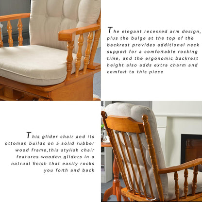 Rustic Glider Chair for Nursery with Ottoman, Resistant Rubber Wood Nursery Glider and Ottoman Sets for Relaxing, Rocking Chair for Living Room Bedroom
