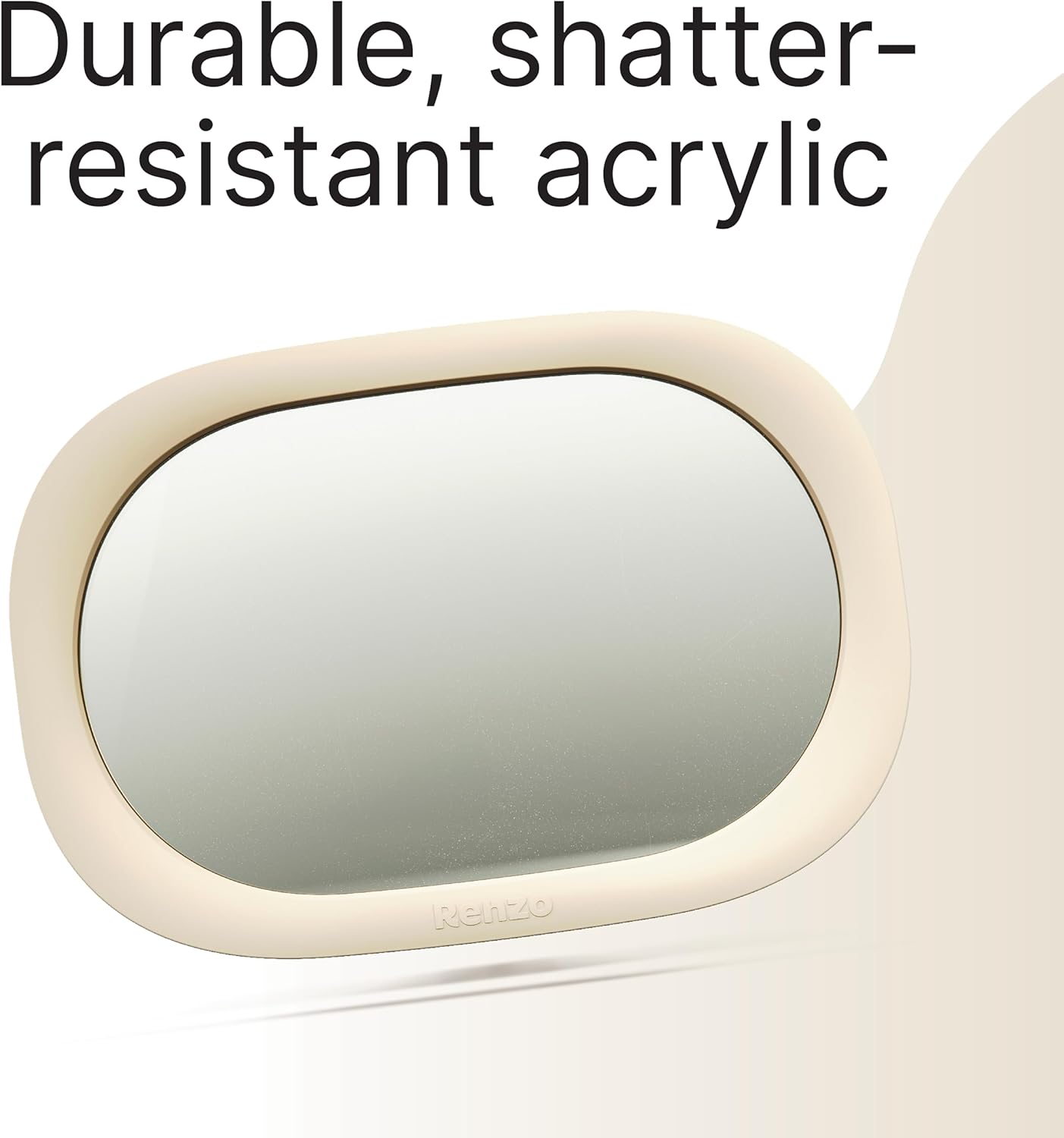 Renzo Baby Car Mirror - Rear Facing Car Seat Mirror for Infants - Extra Large, Shatter-Resistant, 360° Adjustable, Tool-Free Installation - Fits Most Cars, SUVs & Trucks (Almond Cream)