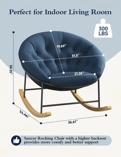 Kidirect Wide Rocking Chair Nursery, Comfy Saucer Nursery Rocking Chairs with Removable Cushion, Indoor Papasan Nursing Chair for Breastfeeding, Mecedora Para Adultos for Living Room & Bedroom (Cream)