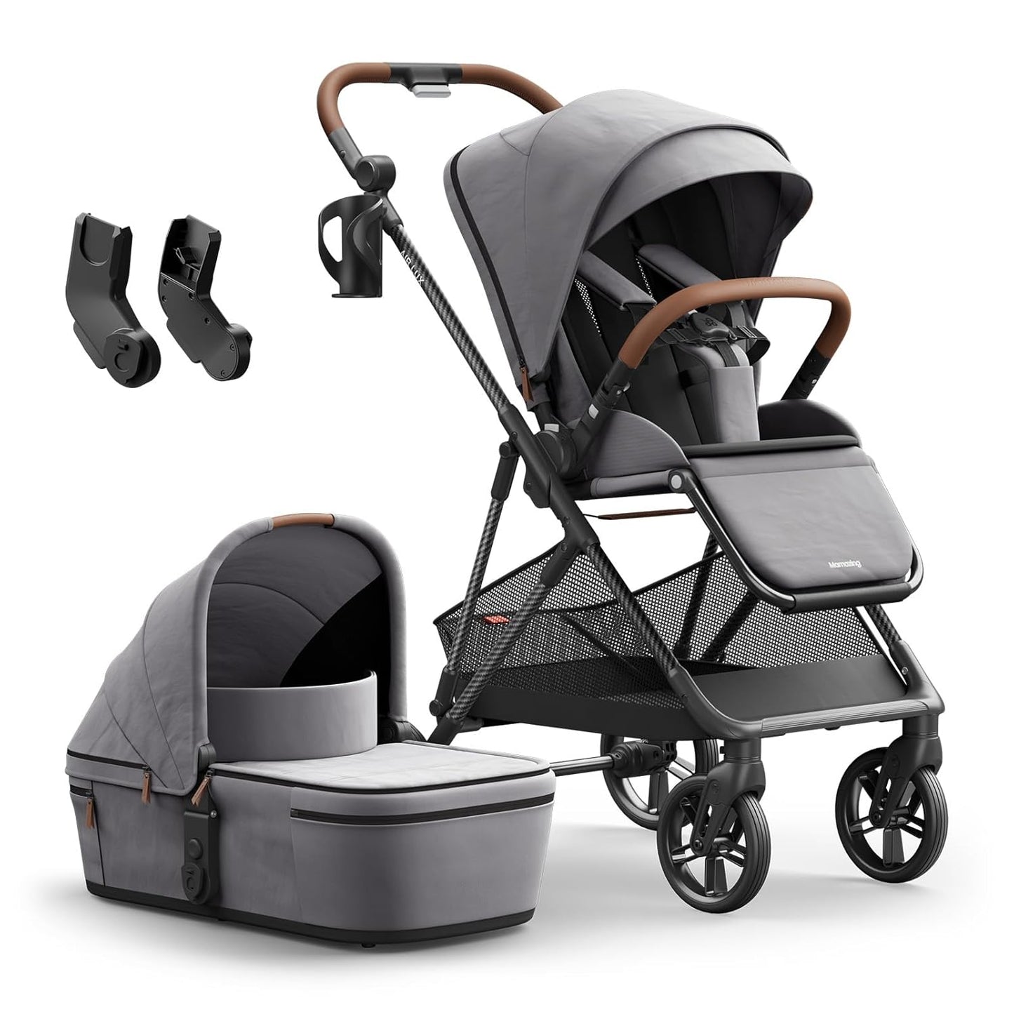 MAMAZING Air Lux Baby Stroller, Carbon Fiber Frame Only 15.8lbs, Compact Fold Toddler Stroller with Reversible Seat with Infant Insert, Included UPF 50+ Canopy, Large Storage Basket & Car Seat Adapter