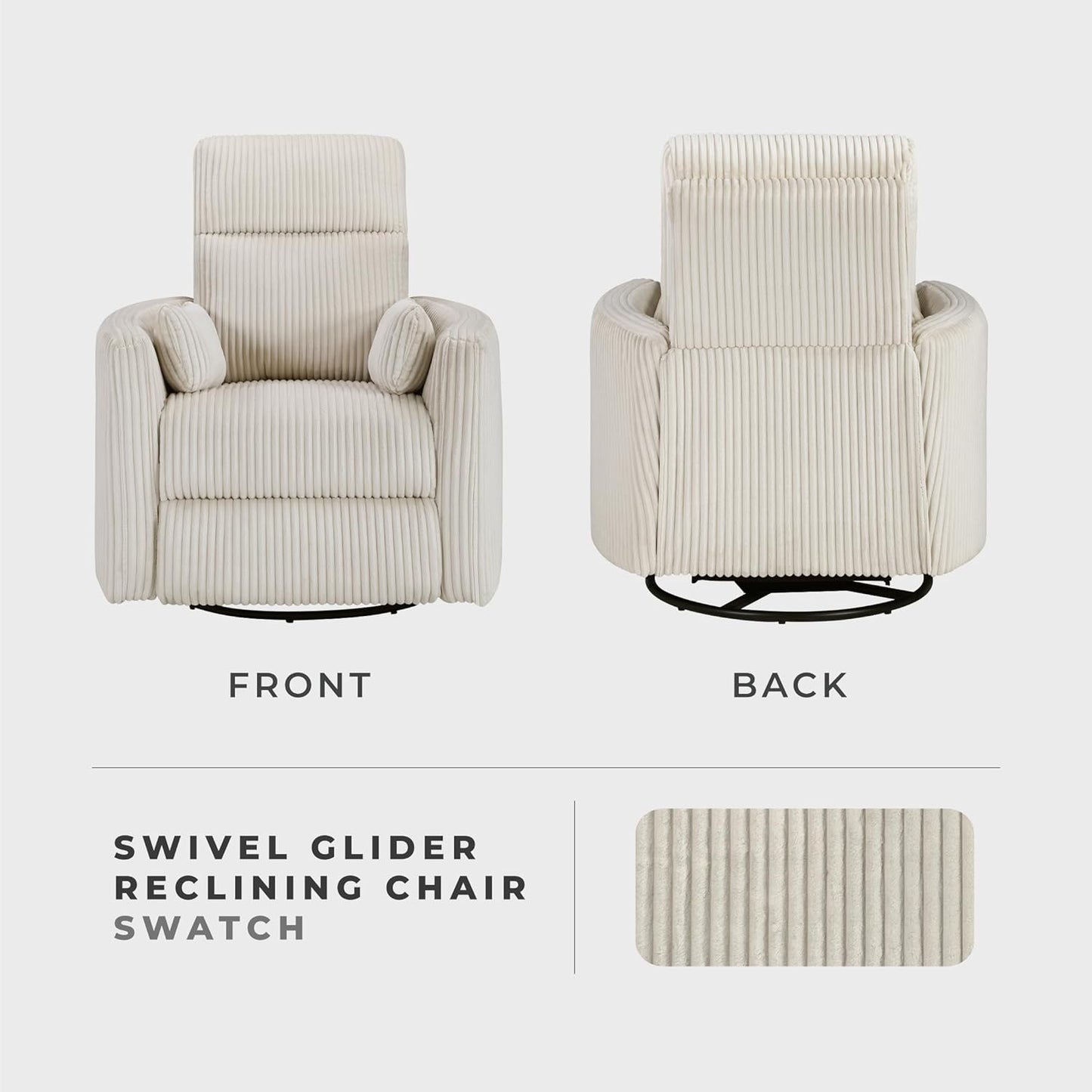 Lexicon Modern Swivel Glider Recliner Chair, Nursery Glider, Corduroy Fabric Upholstery Recliner with 2 Lumbar Pillows, Manual Reclining Sofa Chair for Living Room/Office/Apartment, Beige