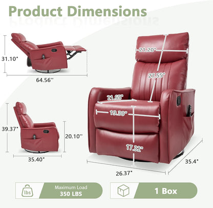 cinkehome Swivel Rocker Recliner, Glider Rocker Recliner Chair for Nursery, Manual Reclining Chair with Heated Massage, Small Spaces, Living Room, Khaki Chenille