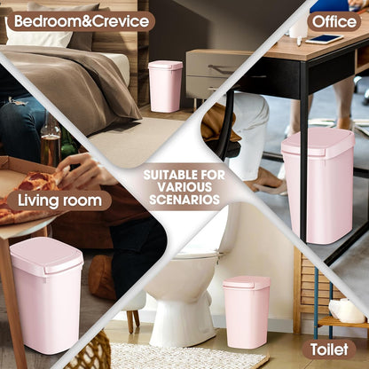 CEROELDA 3 Pack Bathroom Trash Can with Lid, 10L/2.6 Gal Small Garbage Can with Press Top Lid, Slim Plastic Waste Basket for Toilet, Office, Bedroom (Muti 1)