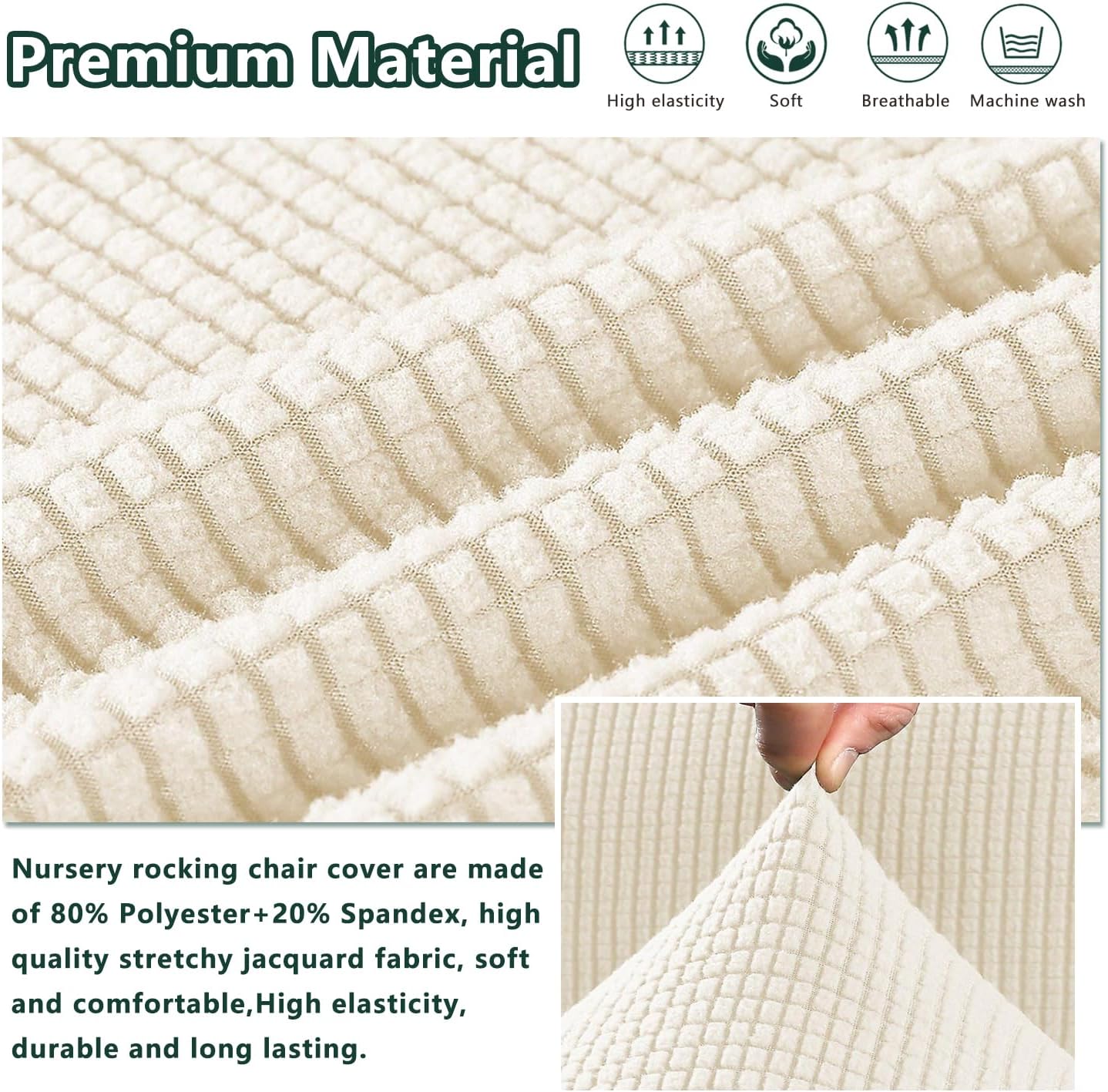 Nursery Rocking Chair Cover,1 Piece Glider Chairs Cover Slipcovers,Soft with Elastic Bottom Spandex Jacquard Small Checks,Furniture Protector Washable