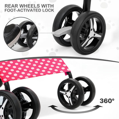 MoNiBloom 4 Wheels Pet Stroller, Easy-Fold Puppy Cage Jogger Stroller with Sun Cover, Pad and Rear Storage Bag, Breathable and Visible Mesh for Small/Medium Pets up to 22 lbs, Black