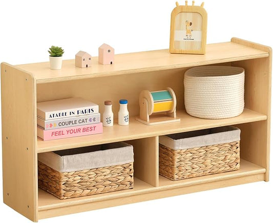 OOOK 2-Shelf Montessori Shelf Toy Organizers and Storage for Kids, 3-Section Wooden Storage Cabinet Shelves for Classroom, Kindergarten, Kids Room, Playroom