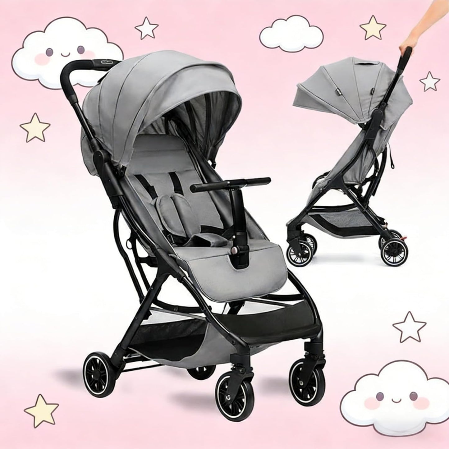 COOL KIDS Portable Stroller with Automatic Fold,Lightweight Umbrella Stroller with Pop Out Sun Canopy,Compact for Travel(Pink)