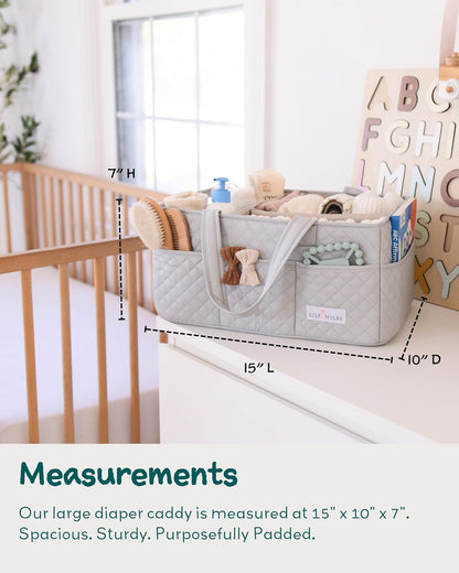 Lily Miles Baby Diaper Caddy Organizer, Quilted Nursery Storage Basket for Newborn Essentials and Diaper Changing Station, Gift for Baby Shower and Registry Must-Have (Willow Green)