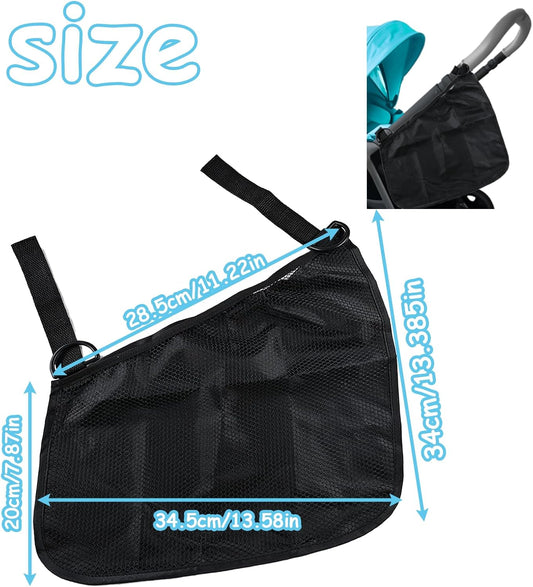 2 Pack Universal Side Sling Stroller Organizer with Mesh Cargo Net,Adjustable and Non-Slip Stroller Storage Bags, Portable Side Sling Stroller Cargo Net for Baby Accessories(Black)