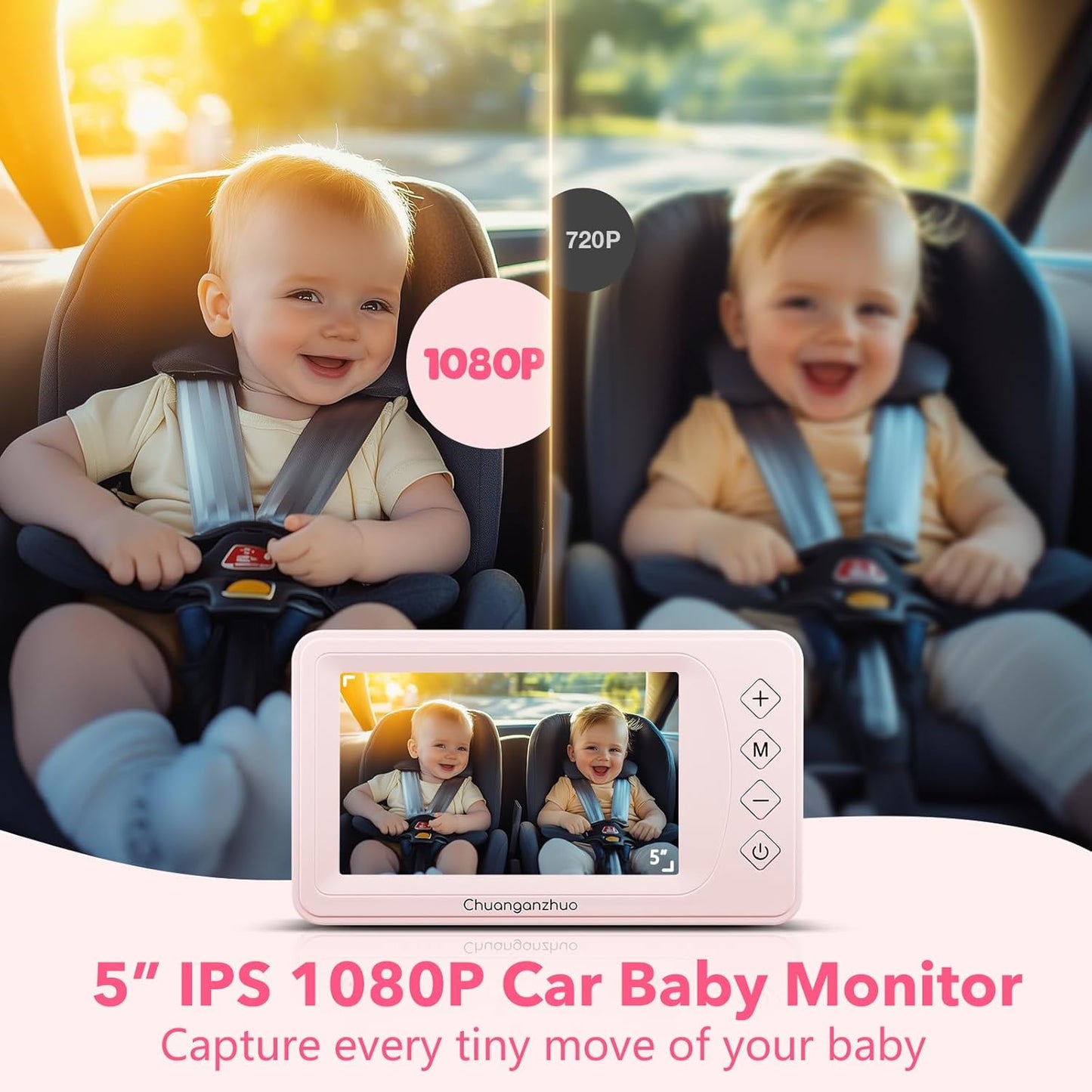 5'' Baby Car Camera with NO.1 Night Vision, USB Powered, Mirror/Normal Mode, 1080P IPS Crystal-Clear Car Baby Monitor With Brightness Setting & 3X Zoom, infant Backseat Camera, S100U, 5inch Black