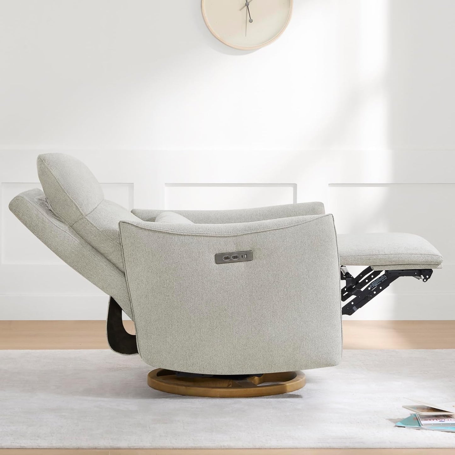 CHITA Swivel Rocker Recliner Chair, Power Nursery Glider Recliner, Nursery Rocking Chair with Adjustable Power Headrest, FSC Certified, Solid Wood Base, Moss Green