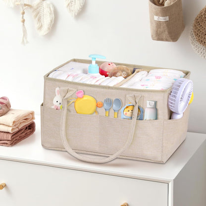 Volnamal Diaper Caddy with Wipe Dispenser One-Handed Access, Premium Diaper Organizer, Portable Car Organizer Nursery Basket for Newborn Essentials, Baby Registry Must Haves for Boys & Girls,Grey