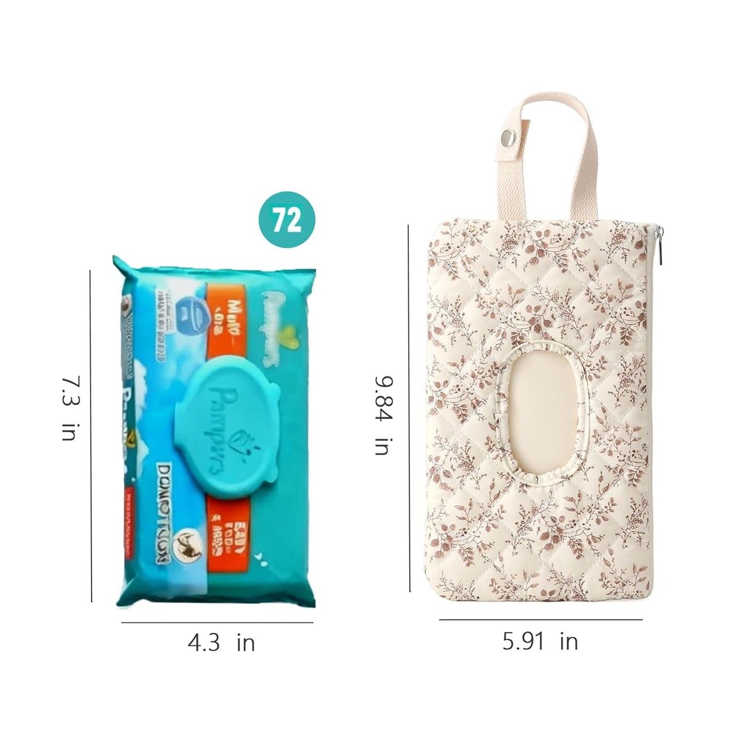 Quilted Baby Wipe Holder Quilted Wipe Pouch Portable Hanging Floral Wet Wipes Bag for Car, Stroller