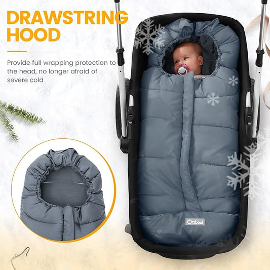 Orzbow Universal Footmuff for Stroller, Winter Warm Baby Stroller Bunting Bag, Waterproof Windproof Warm Polar Fleece Lined for Toddler Stroller Sleeping Bag, Grey