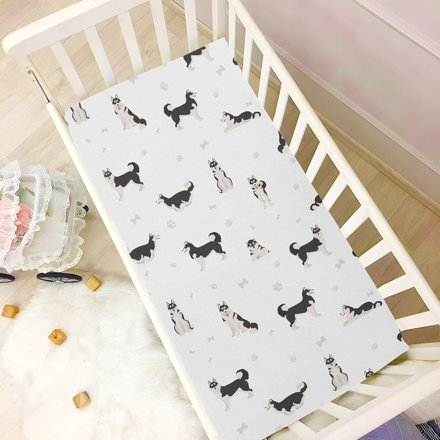 Fall Cute Mushroom Leaves Fitted Crib Sheets Stretchy Portable Playard Sheets for Baby Toddler, Breathable Soft Mini Crib Mattress 52 x 28 in for Boys and Girls