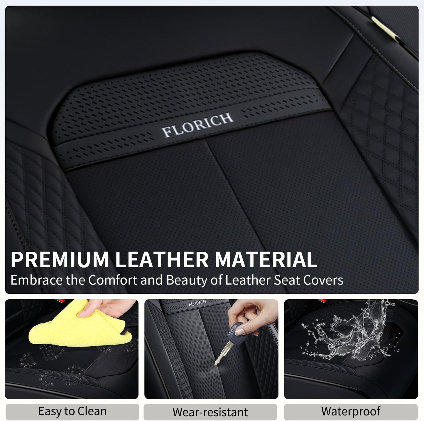 FLORICH Car Seat Covers Full Set, Automotive Seat Covers, Black Car Seat Cover, Waterproof Seat Protectors Universal fit for Car Truck Van SUV - Black