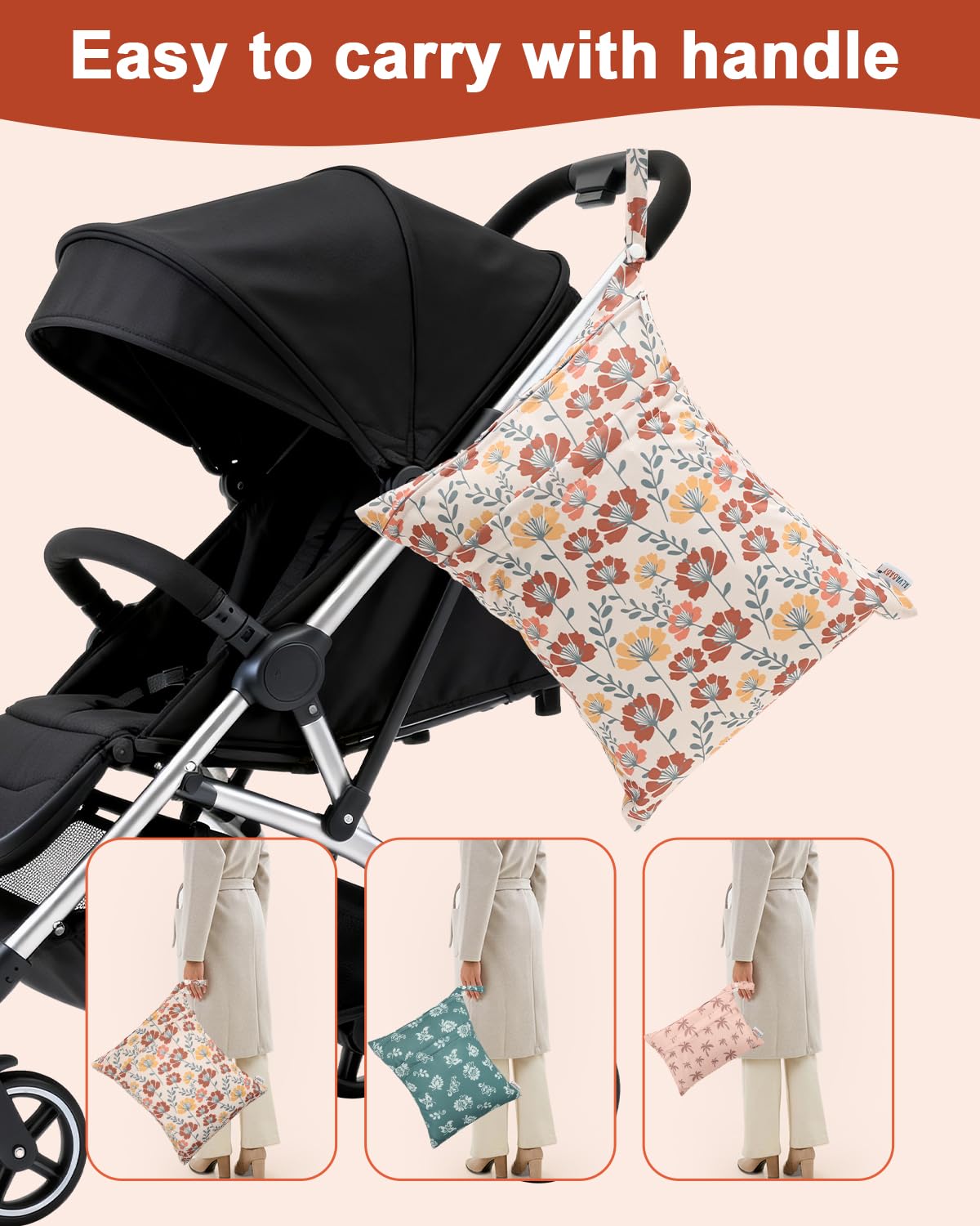 ALVA ALVABABY 3 Cloth Diaper Wet Dry Bags Waterproof Reusable with Two Zippered Pockets Travel Beach Pool Daycare Soiled Baby Items Yoga Gym Bag for Swimsuits or Wet Clothes Small medium Large - Colors A