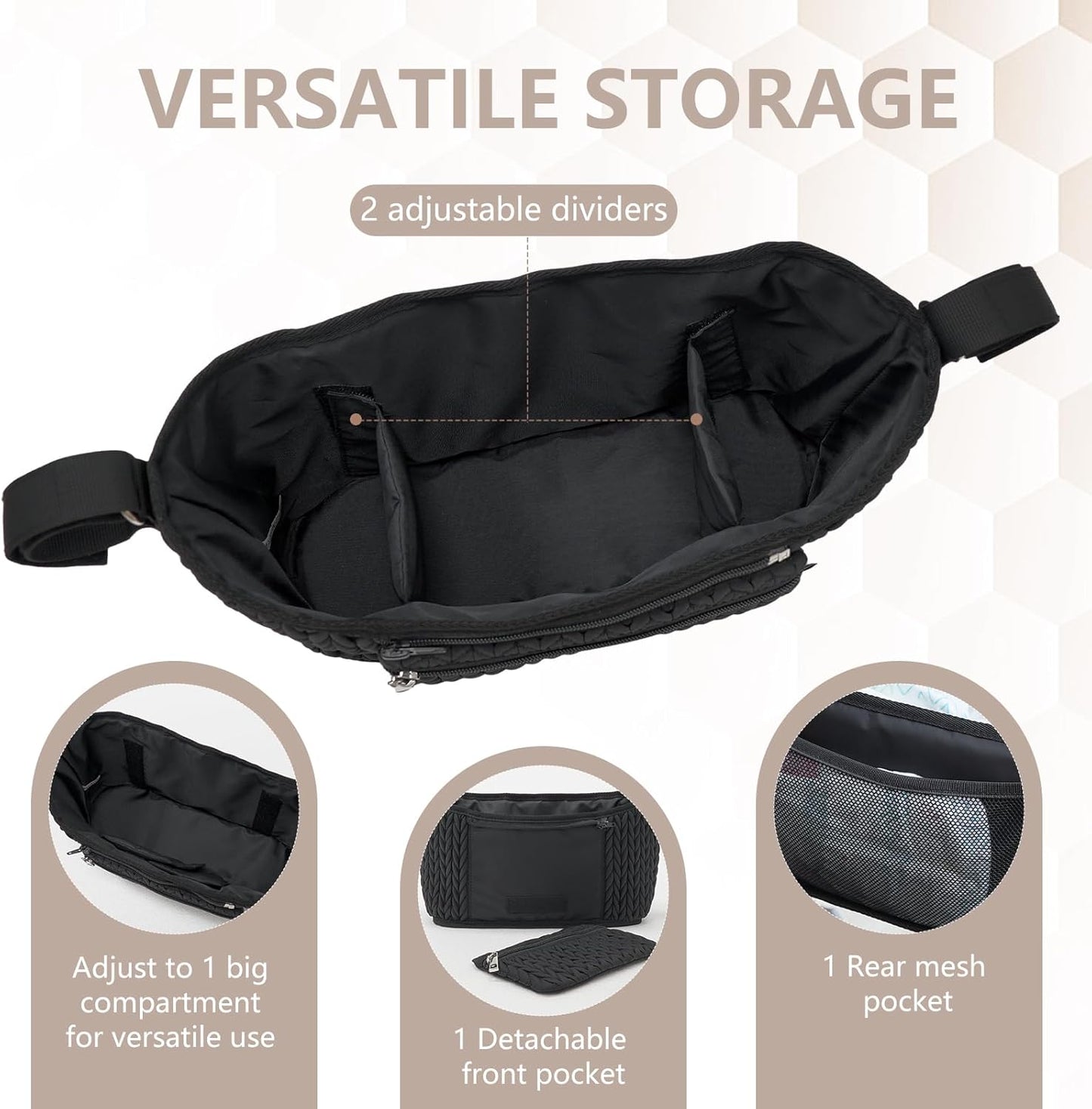 Stroller Organizer With Insulated Bottle Holder- Universal Fit, Detachable Bag, Fit For Most Of The Stroller And Pet Stroller (Black-B)