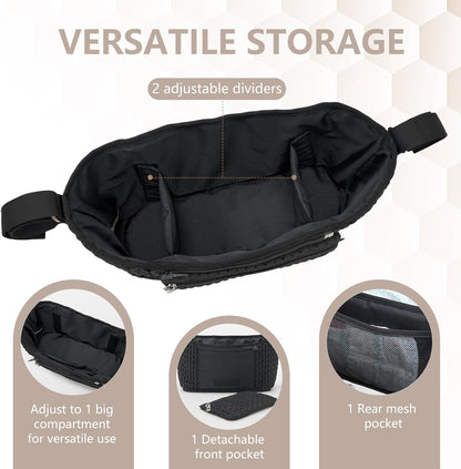 Stroller Organizer With Insulated Bottle Holder- Universal Fit, Detachable Bag, Fit For Most Of The Stroller And Pet Stroller (Black-B)