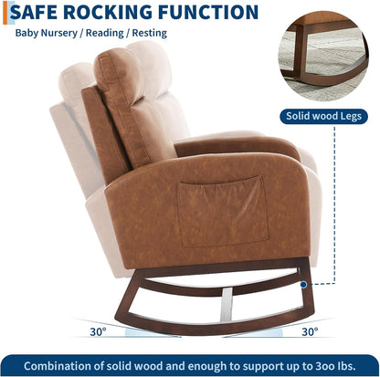GarveeHome Rocking Chair Nursery,Glider Chair Nursery Chair with High Back and Side Pocket, Rocking Accent Armchair with Rubber Wood Legs for Living Room/Bedroom/Nursery