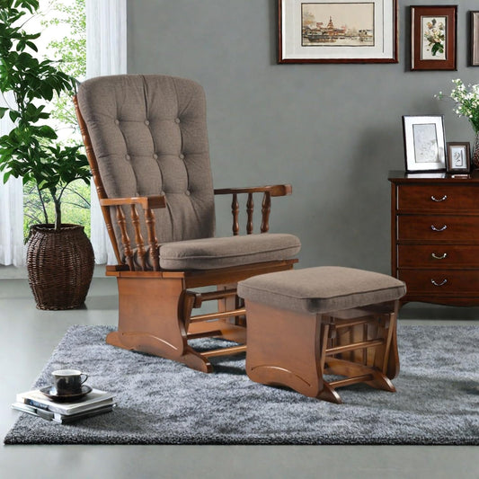 Rubber Wood Gliding Rocking Chair for Nursery, Rocking Chair Glider Rocker with Arm Rest, Padded Cushion for Living Room Bedroom Reading Room, 280lbs Weight Capacity, Blue